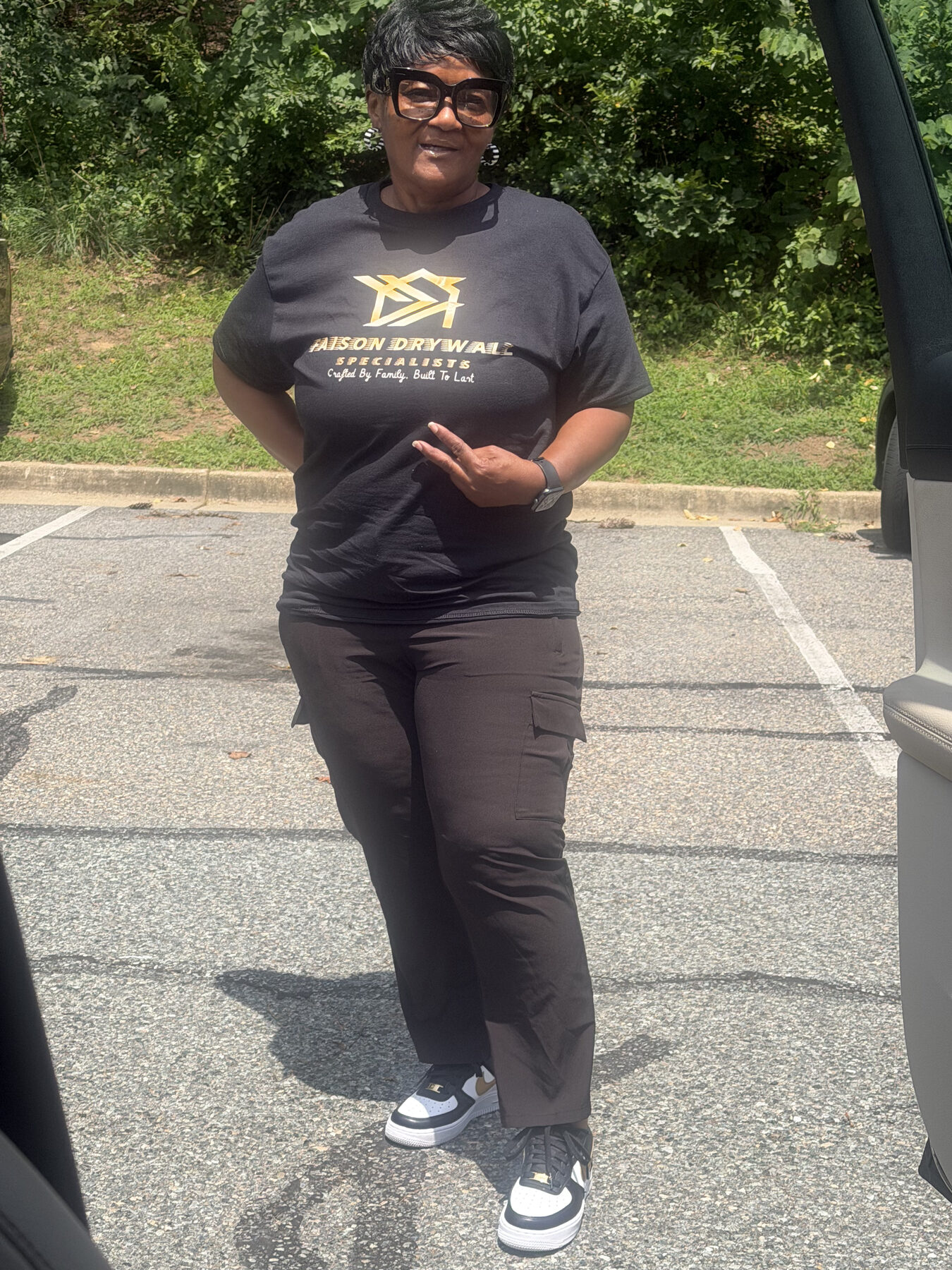 Faison Drywall crew member in branded gear